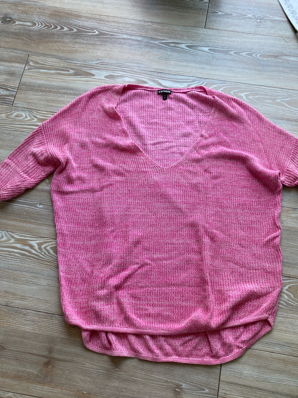 Express Pink V-Neck Lightweight 100% Cotton Knit Tunic Sweater Size SP